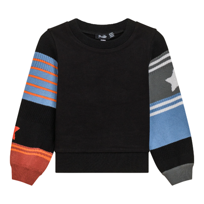 Striped Knit Fleece Top Black Blue Willow