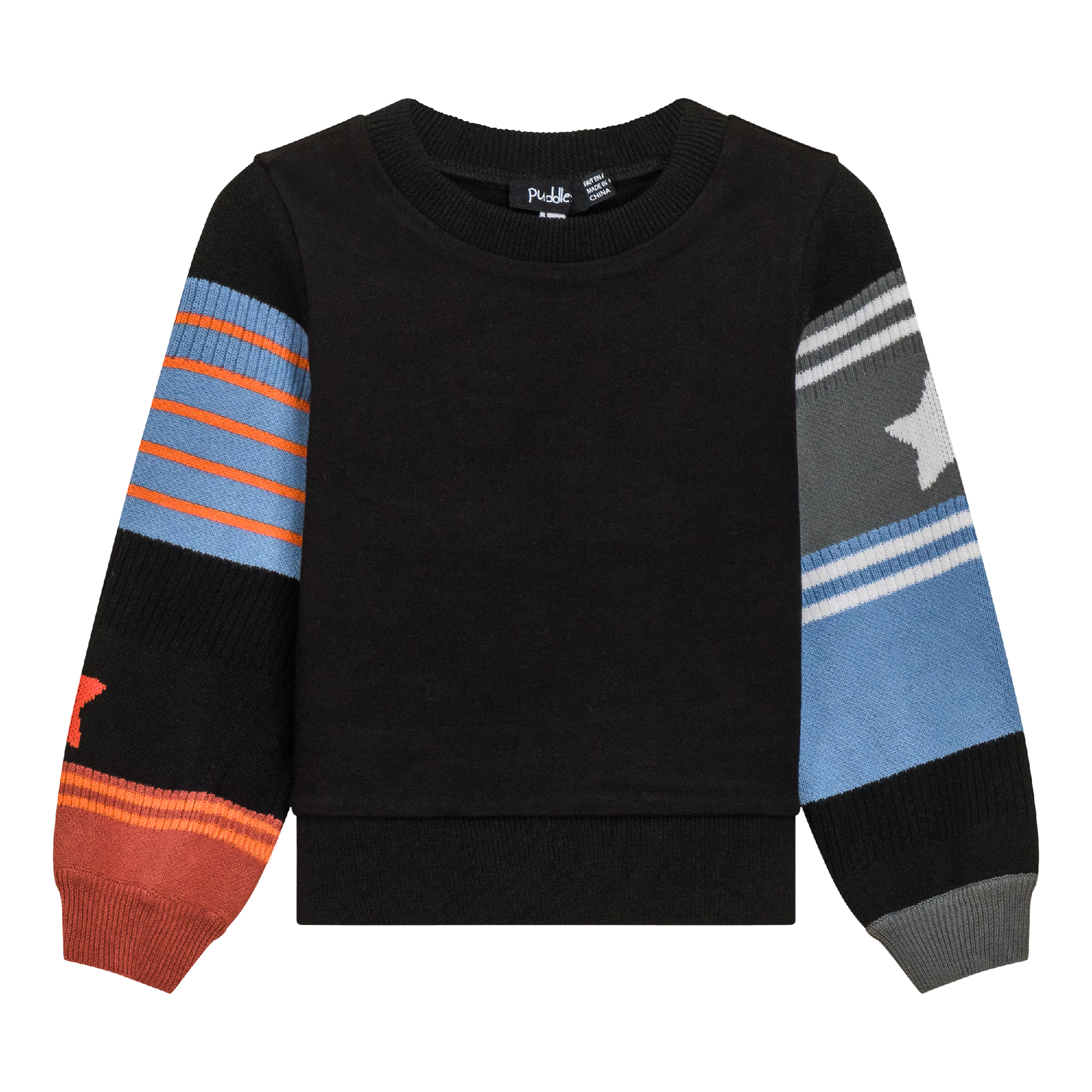Striped Knit Fleece Top Black Blue Willow