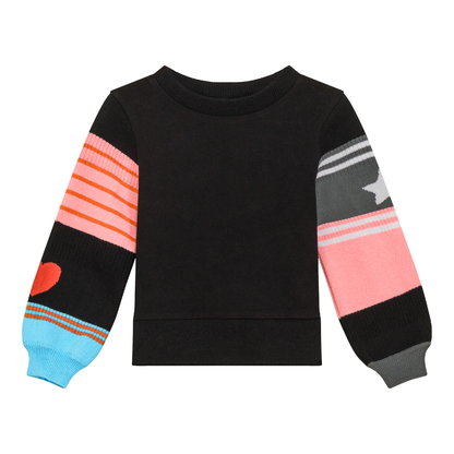 Striped Knit Fleece Top Black Pink