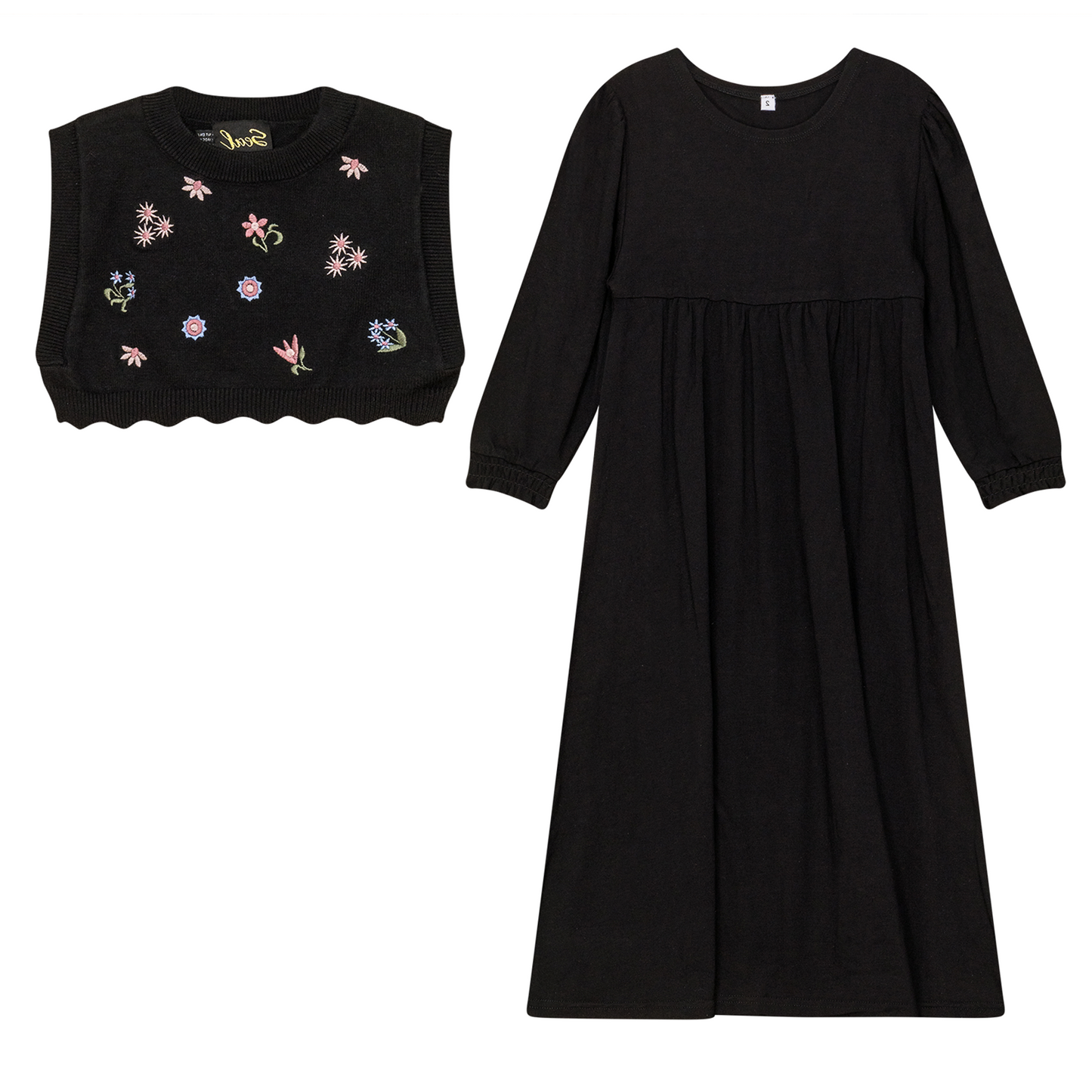 Emboridered Vest with Modal Robe Black