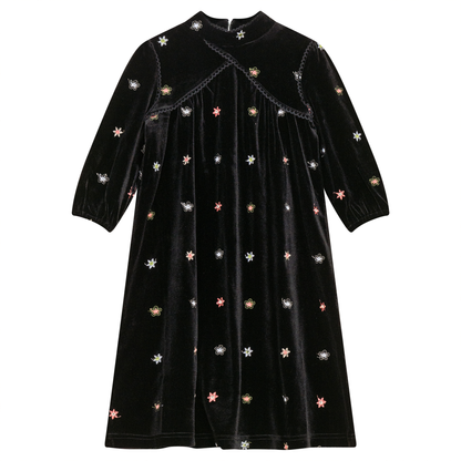 Embroidered Velour Maxi Dress Black