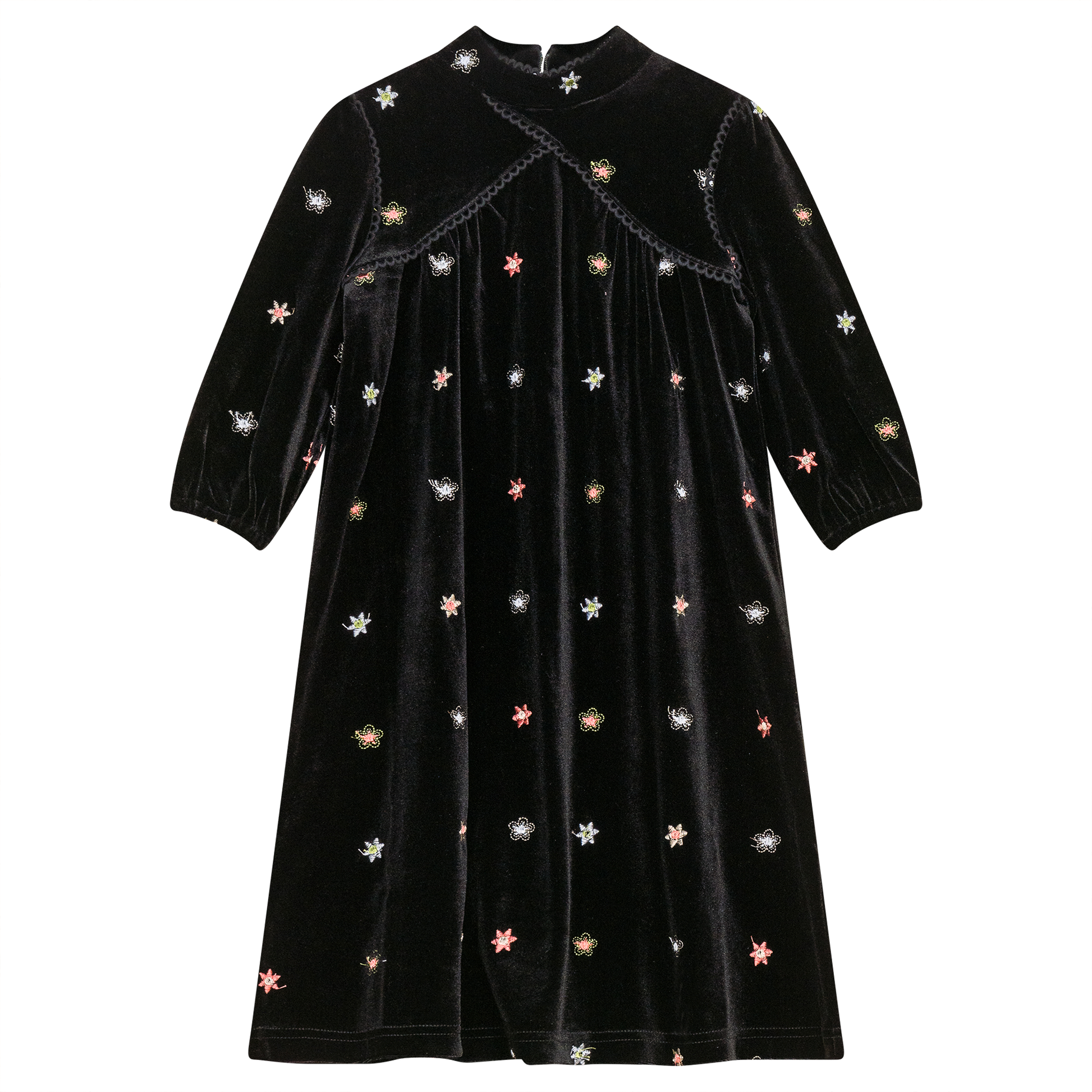 Embroidered Velour Maxi Dress Black