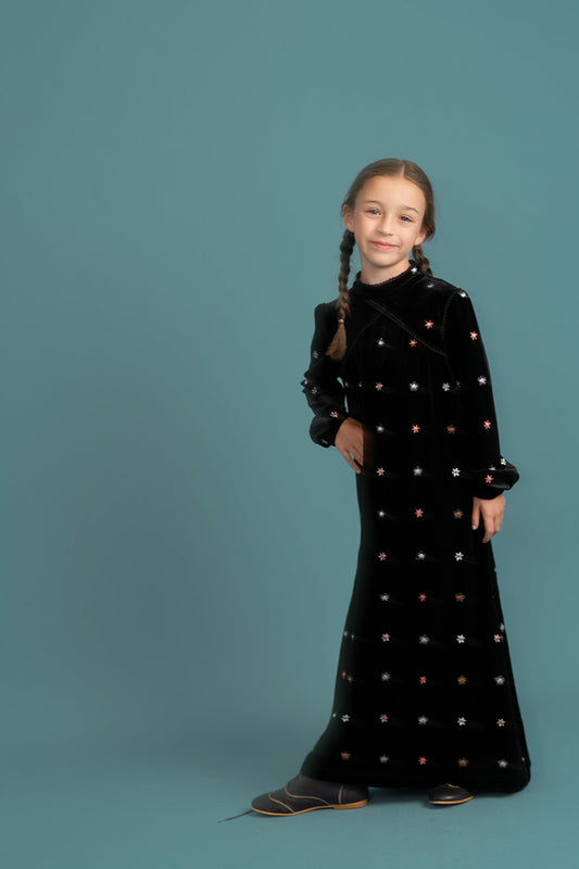 Embroidered Velour Maxi Dress