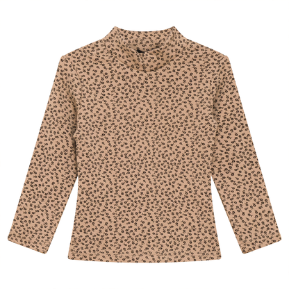 Printed Rib Mock Neck Top Beige