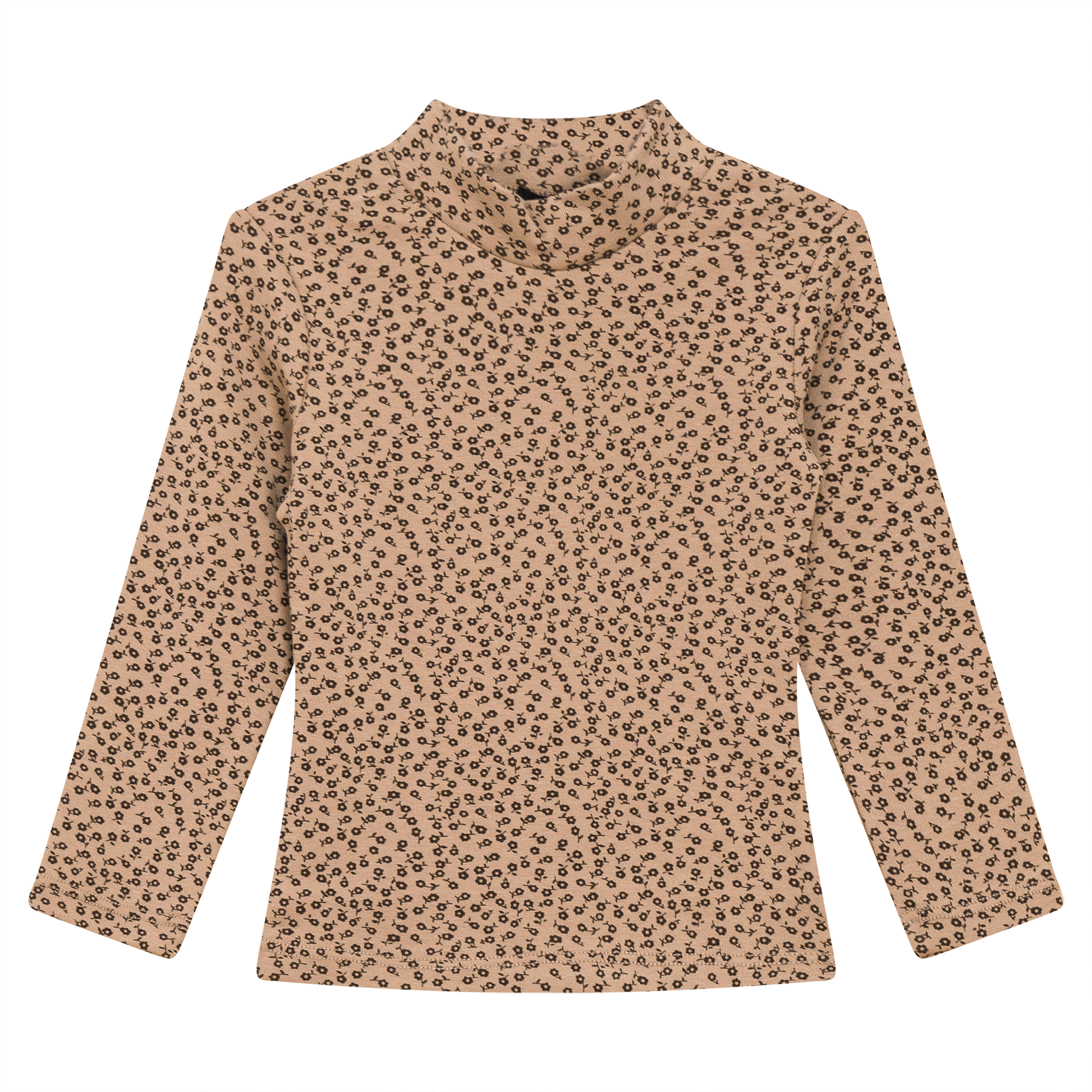 Printed Rib Mock Neck Top Beige