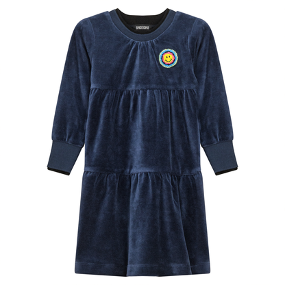 Velour Tiered Dress Navy