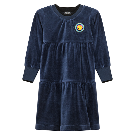 Velour Tiered Dress Navy