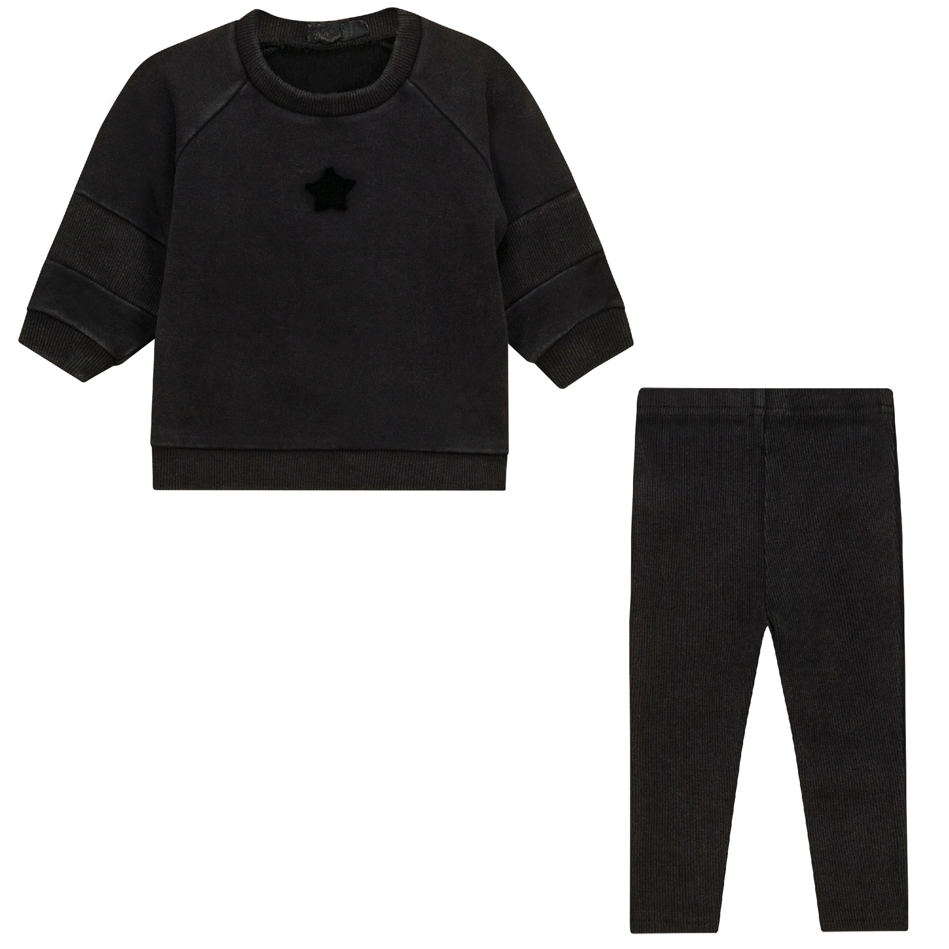 Distressed French Fleece 2Pc Set Black Wash
