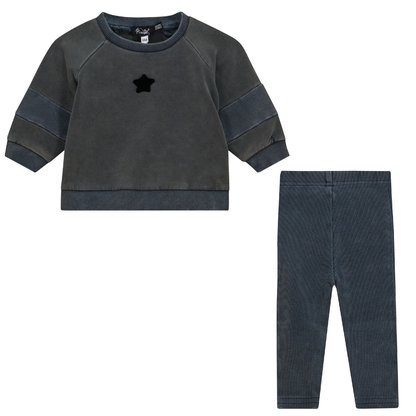 Distressed French Fleece 2Pc Set Dark Denim Wash