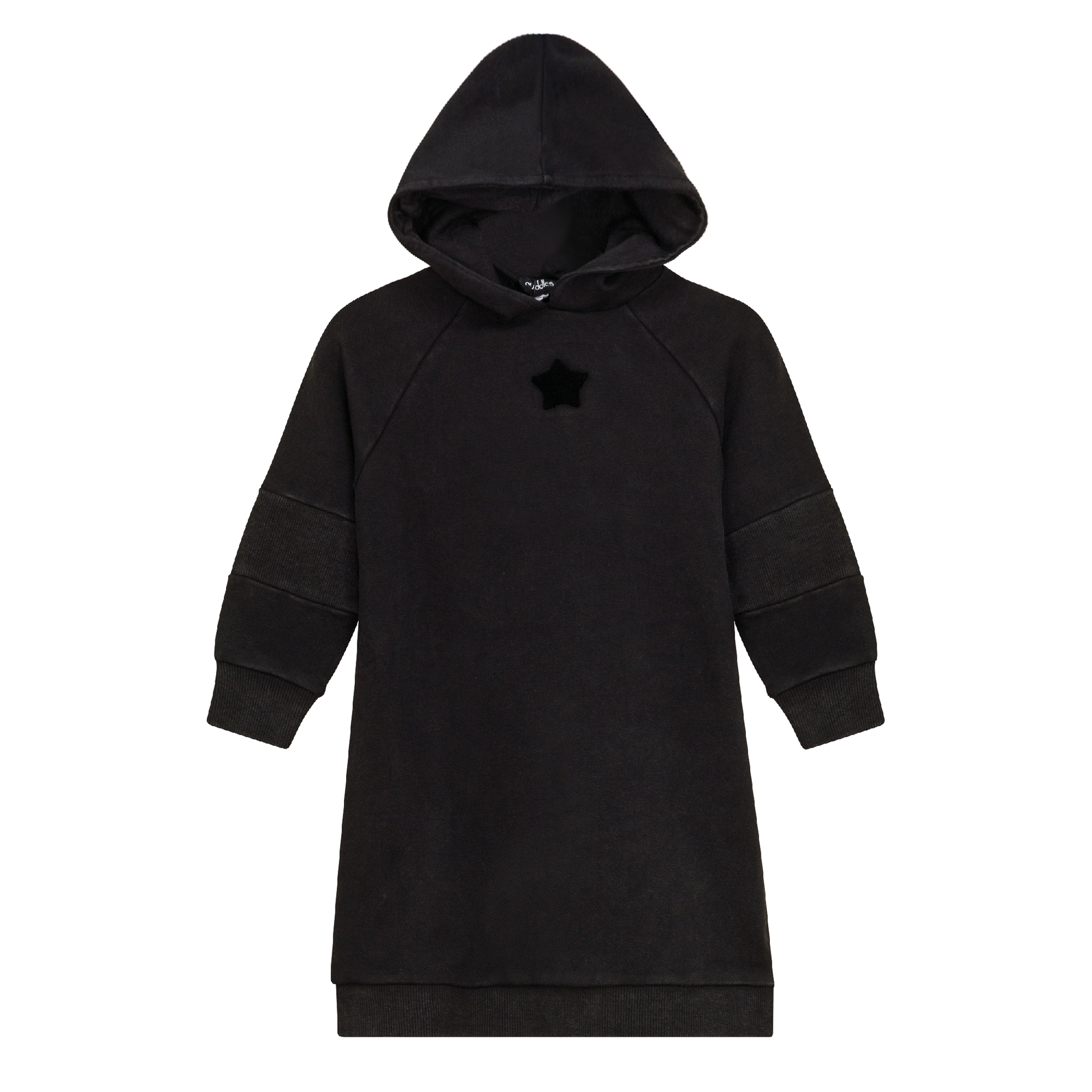 Distressed French Fleece Hooded Dress Black Wash