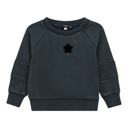 Distressed French Fleece Sweatshirt Dark Denim Wash
