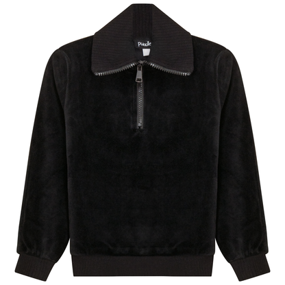 Velour Zip Up Top Black