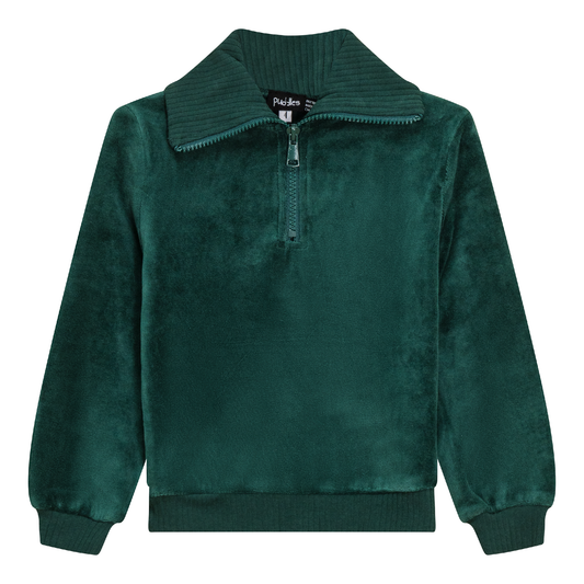Velour Zip Up Top Pine Green