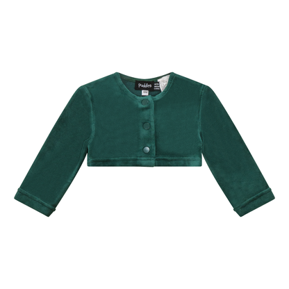 Velour Crop Cardigan Pine Green