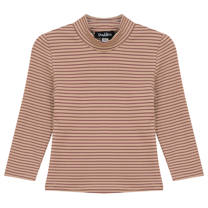 Stripped Mock Neck Top Dark Mauve