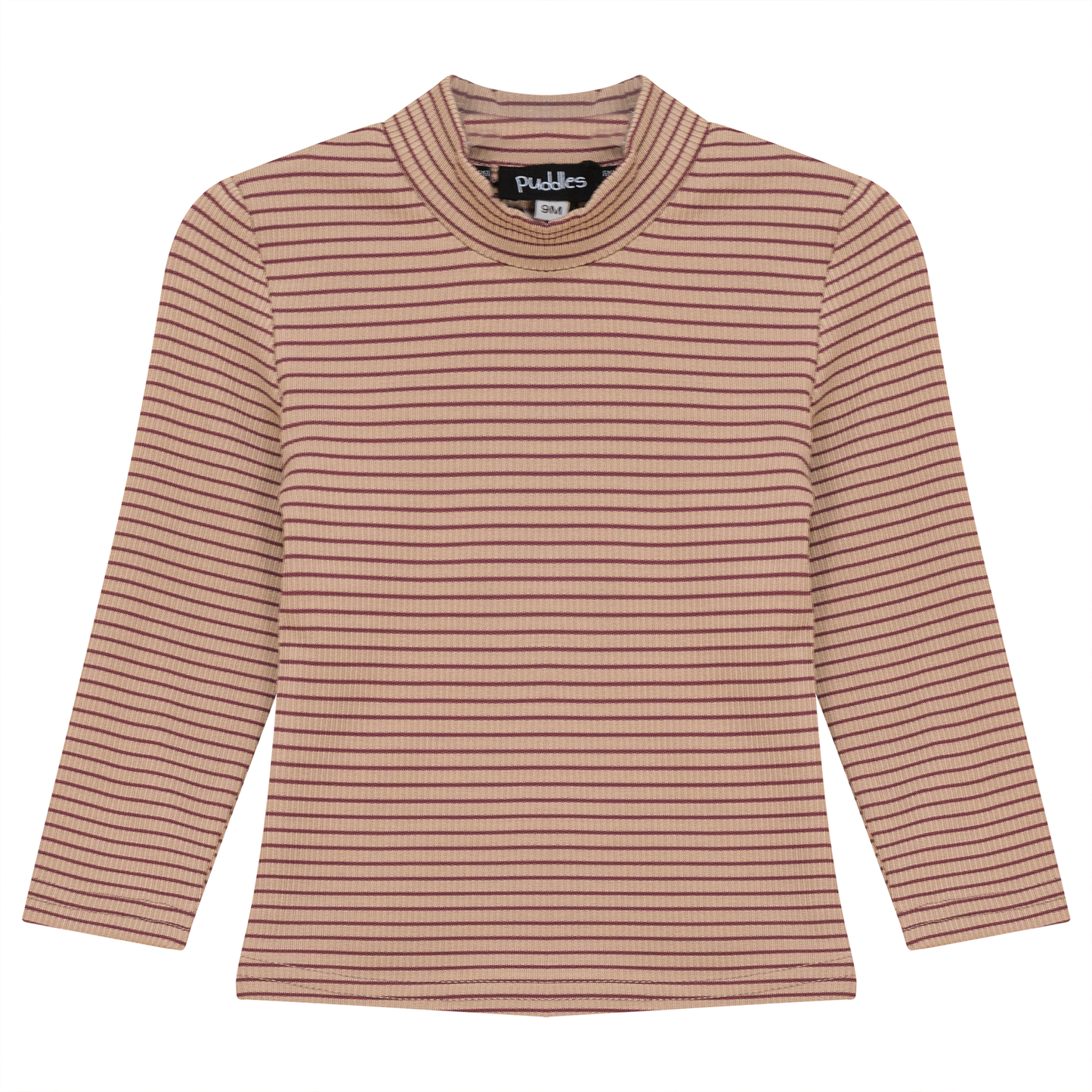 Stripped Mock Neck Top Dark Mauve