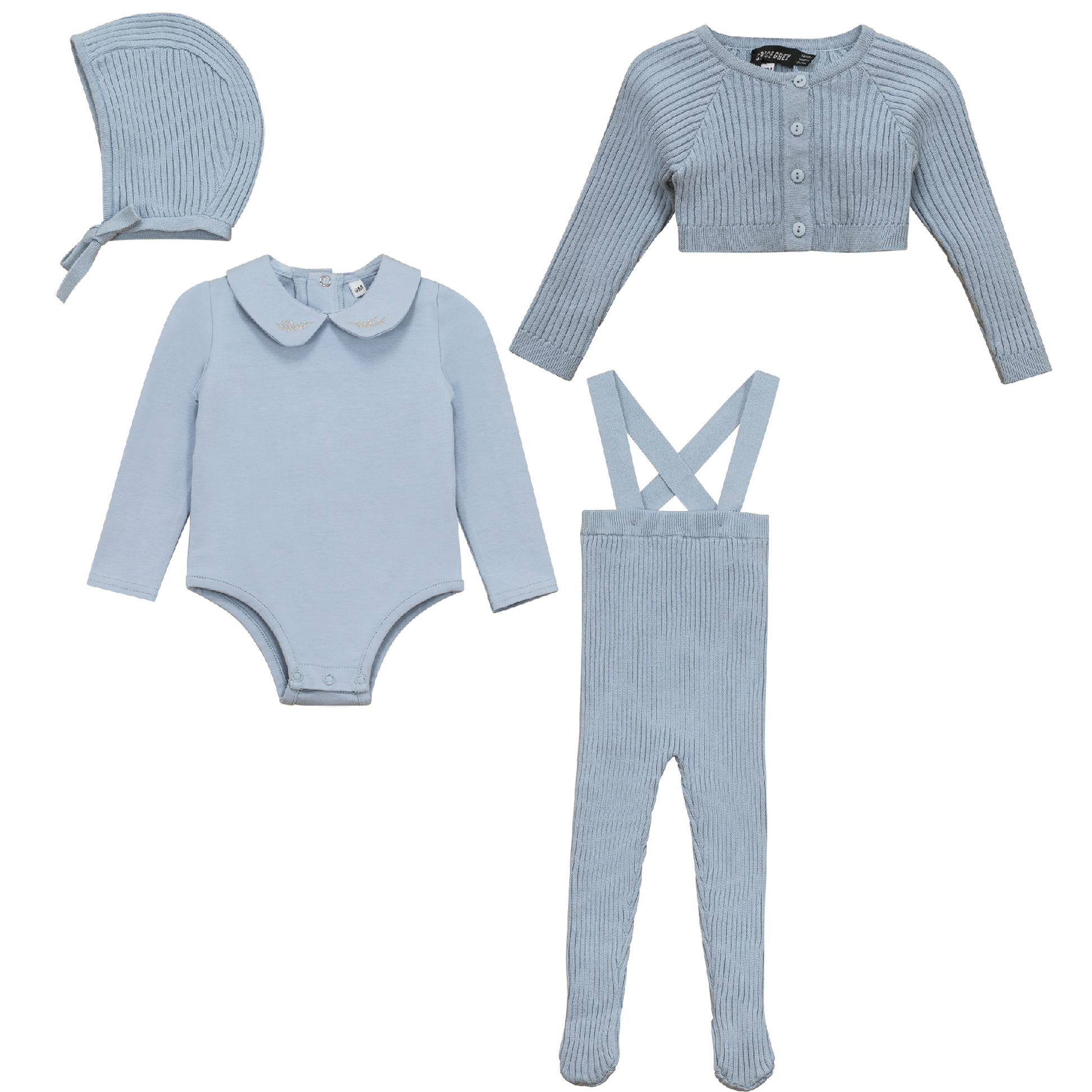 Ruffle Collar Knitted 4Pc Set Blue