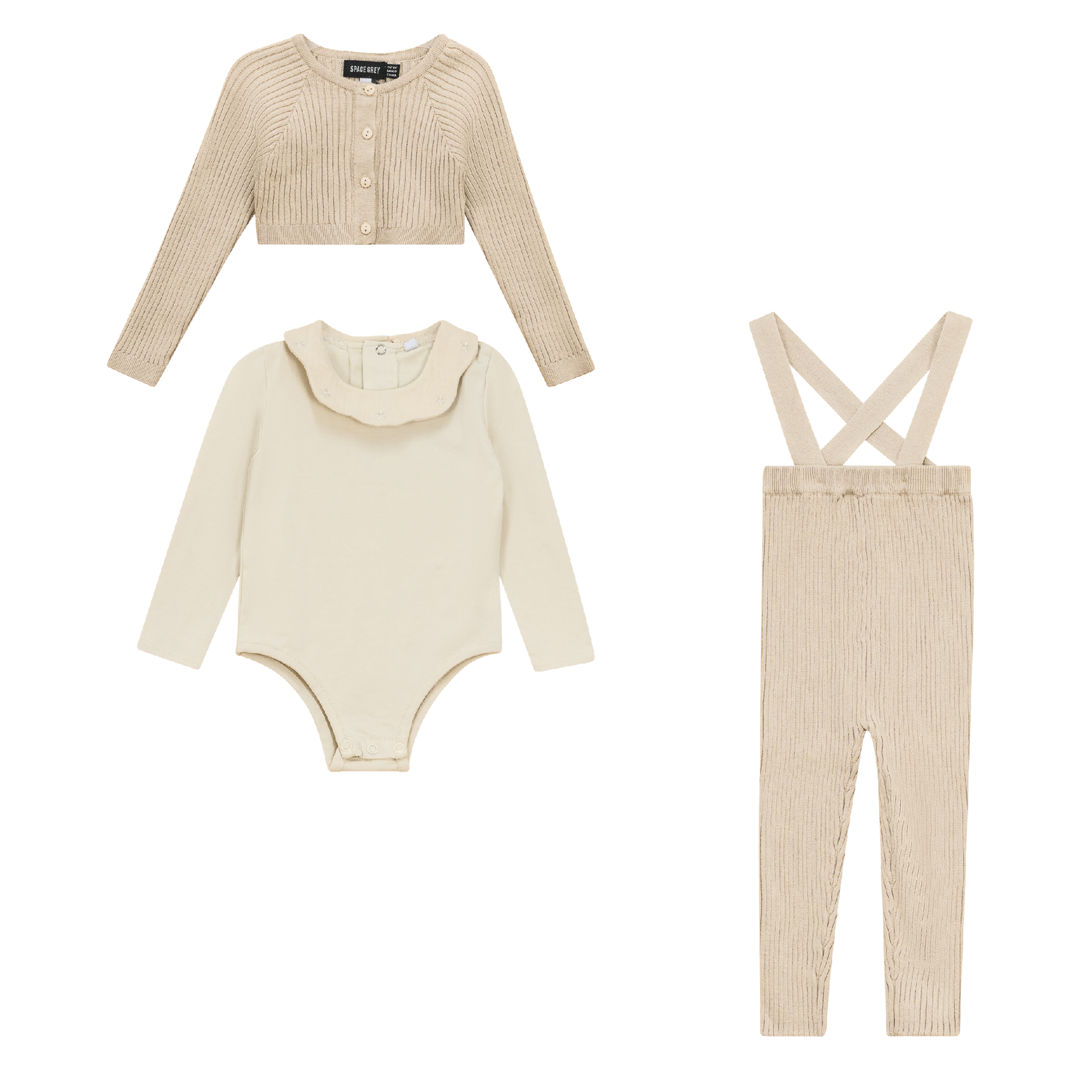 Ruffle Collar Knitted 3Pc Set Dark Almond