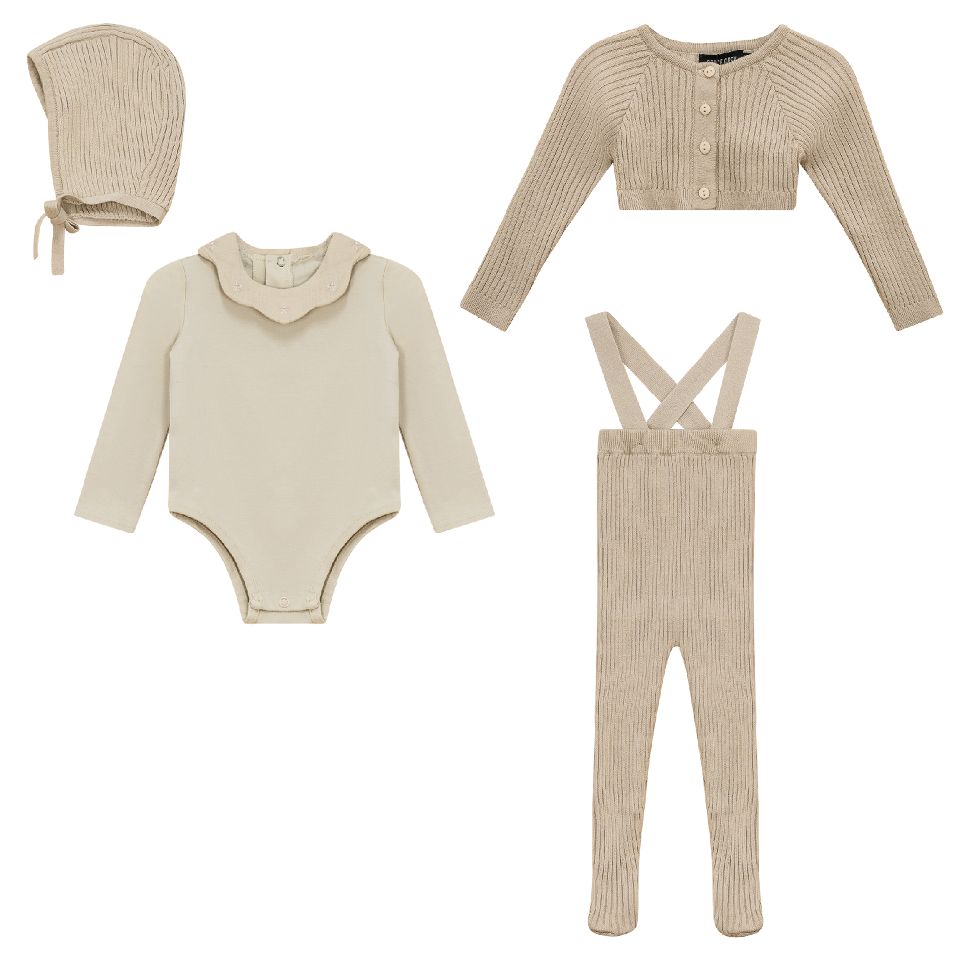 Ruffle Collar Knitted 4 Pc Set Dark Almond