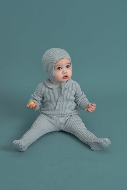Ruffle Collar Knitted Onesie and Bonnet