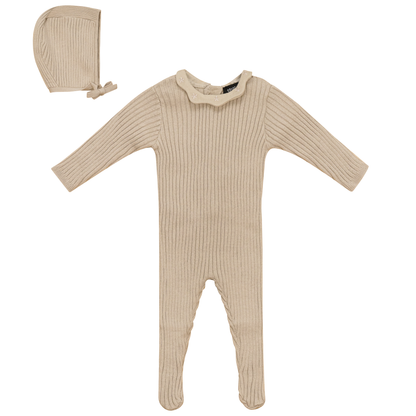 Ruffle Collar Knitted Onesie and Hat Dark Almond