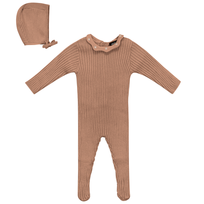 Ruffle Collar Knitted Onesie and Hat Pink