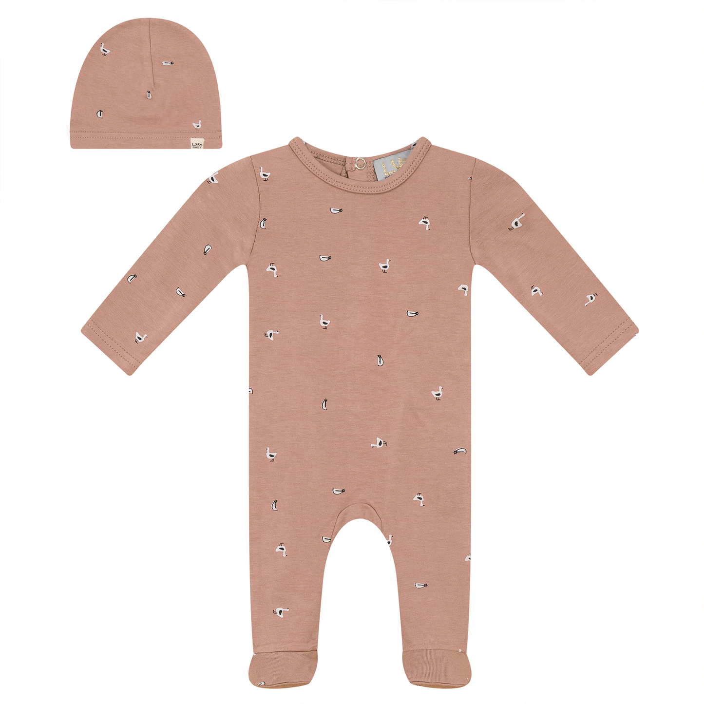 Penguin Printed Onesie Set Rose Cloud