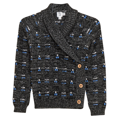 Textured Cable Knit Cardigan Black Mix