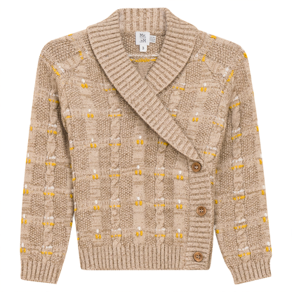 Textured Cable Knit Cardigan Dark Almond