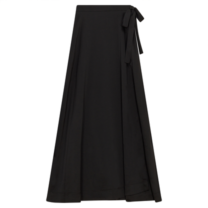 Satin Midi Wrap Skirt Black