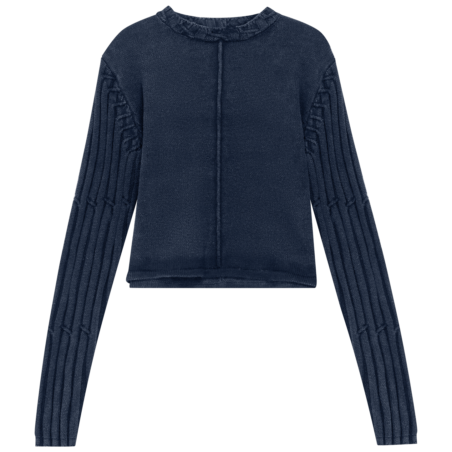 Knitted Distressed Sweater Dark Denim Wash