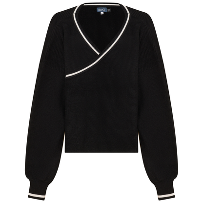 Knitted Crop Cardigan Black Off White