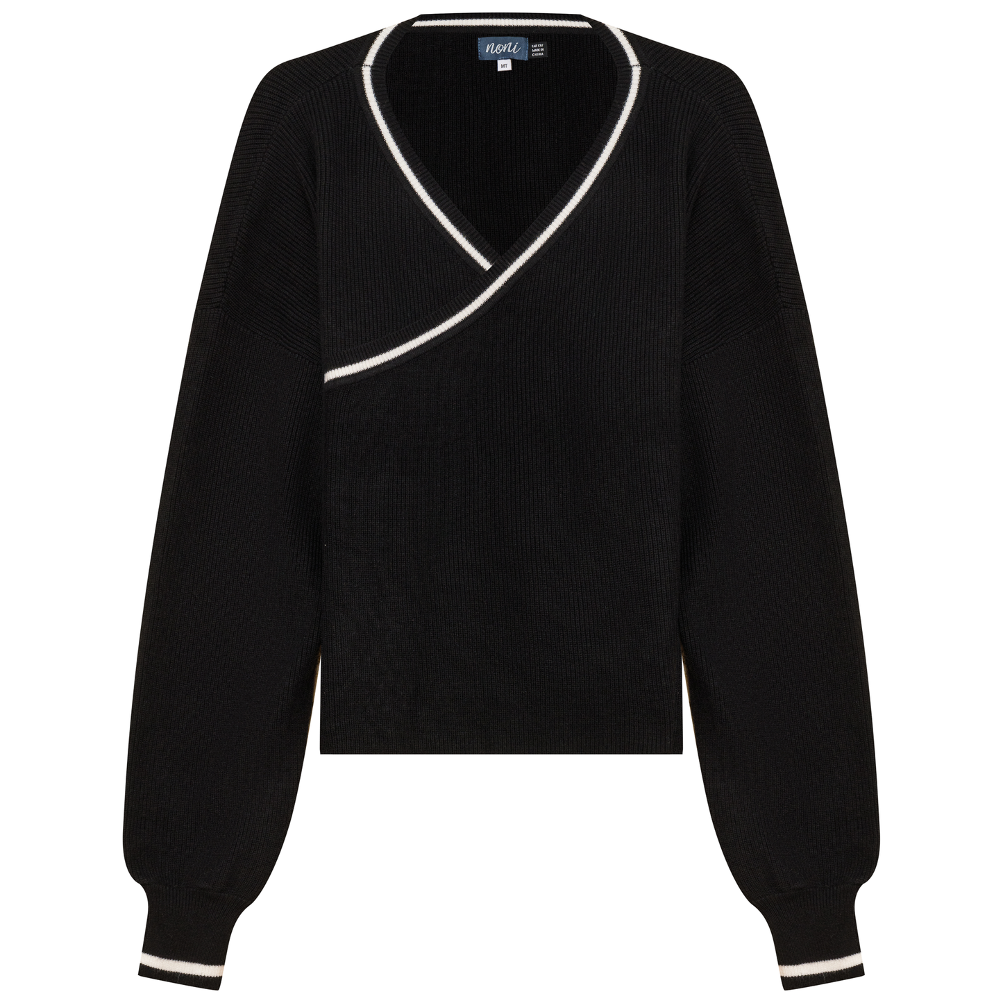 Knitted Crop Cardigan Black Off White