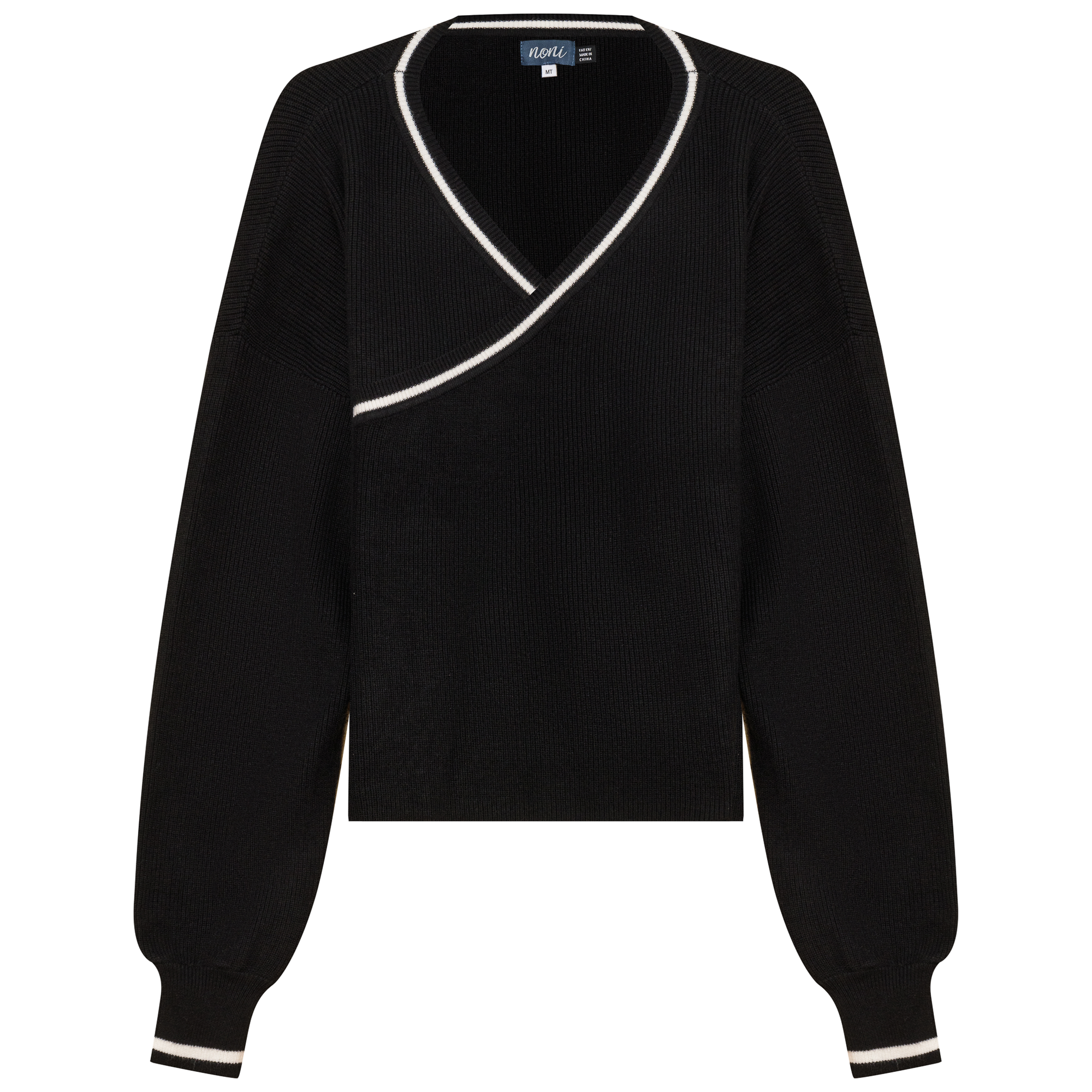 Knitted Crop Cardigan Black Off White