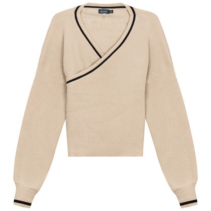 Knitted Crop Cardigan Dark Almond Black