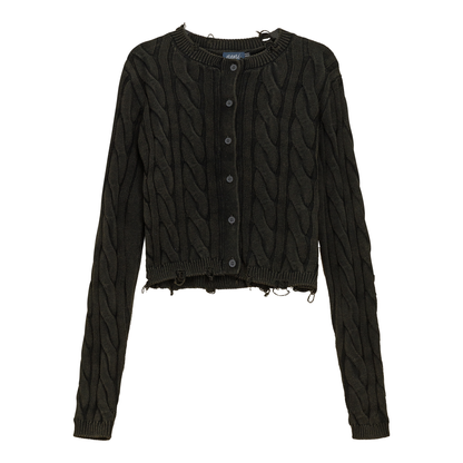 Distressed Knit Cardigan Black Wash
