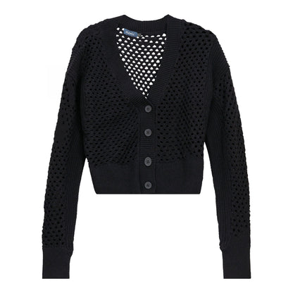 Crochet Knitted Crop Cardigan Black