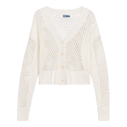 Crochet Knitted Crop Cardigan Off White