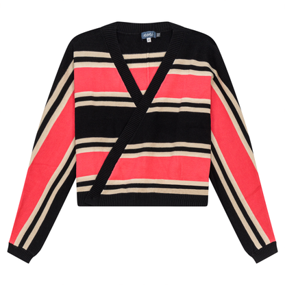 Pointelle Stripped Wrap Cardigan Black Coral