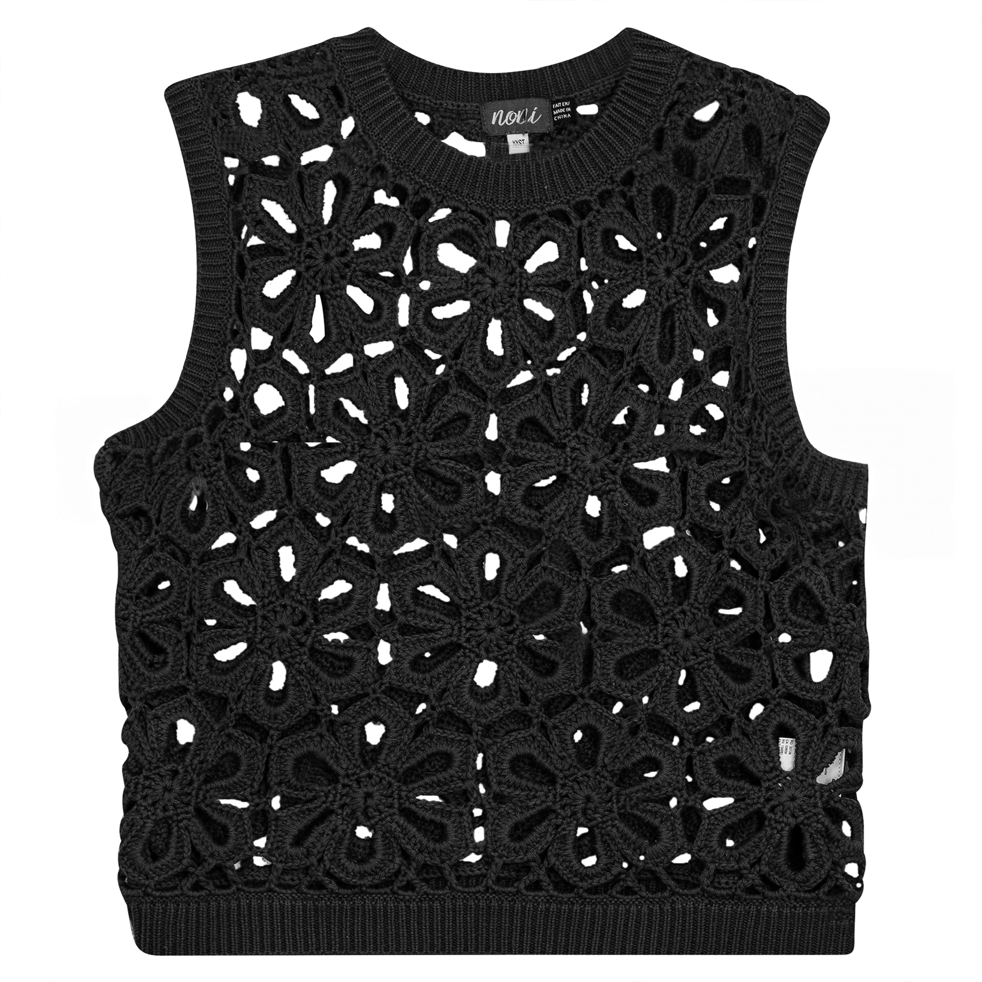 Floral Cropped Crotchet Vest Black