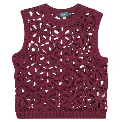 Floral Cropped Crotchet Vest Wine