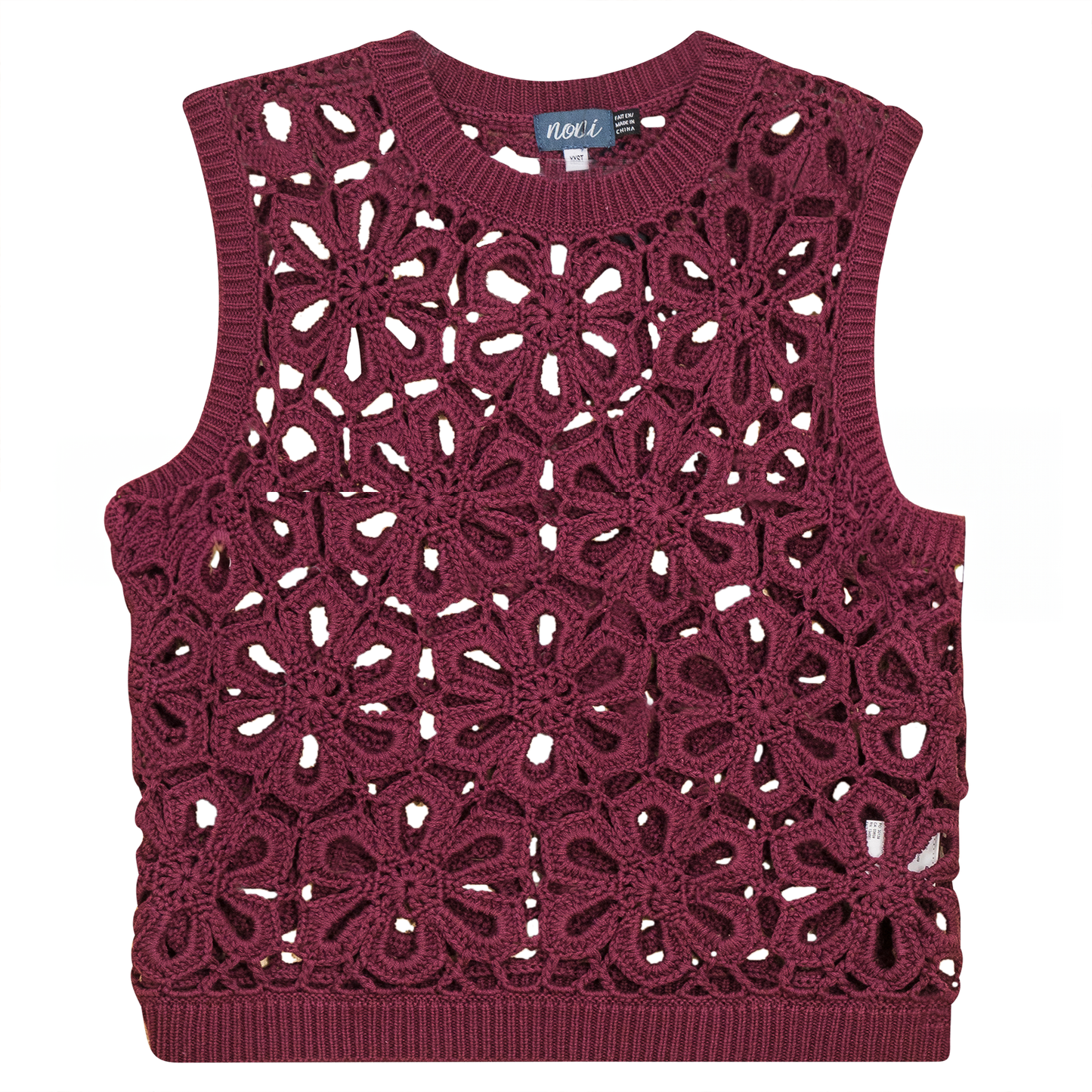 Floral Cropped Crotchet Vest Wine