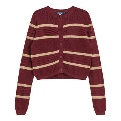 Pointelle 2 Tone Cardigan Beige Burgandy