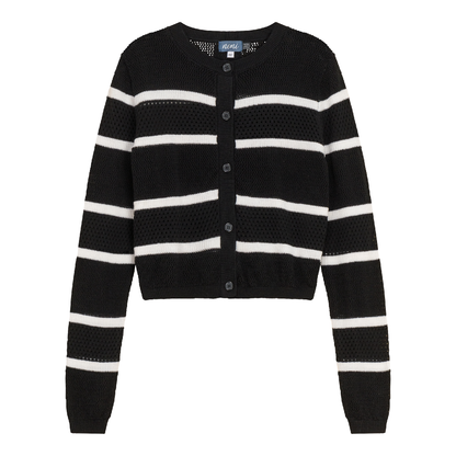Pointelle 2 Tone Cardigan Off White Black