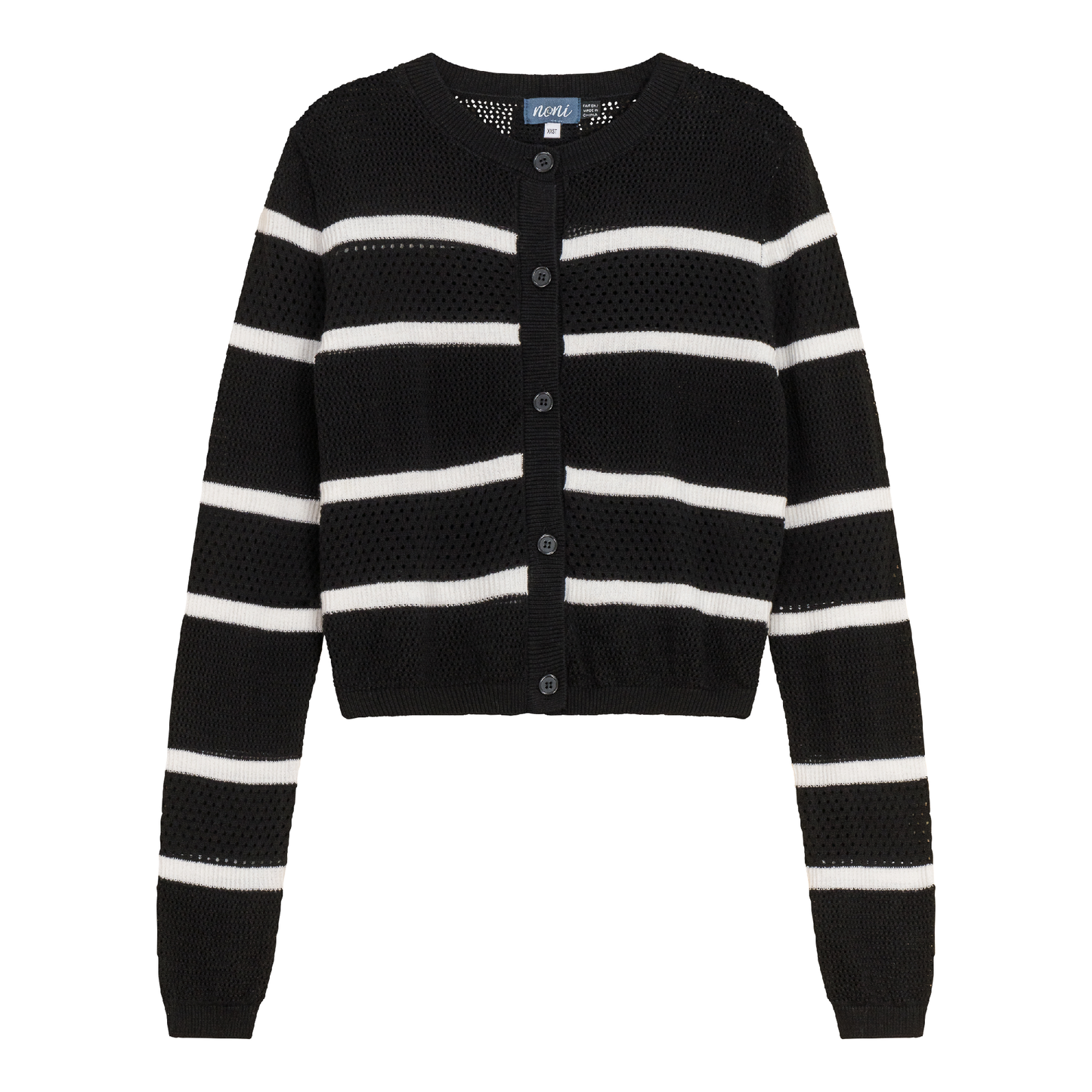 Pointelle 2 Tone Cardigan Off White Black