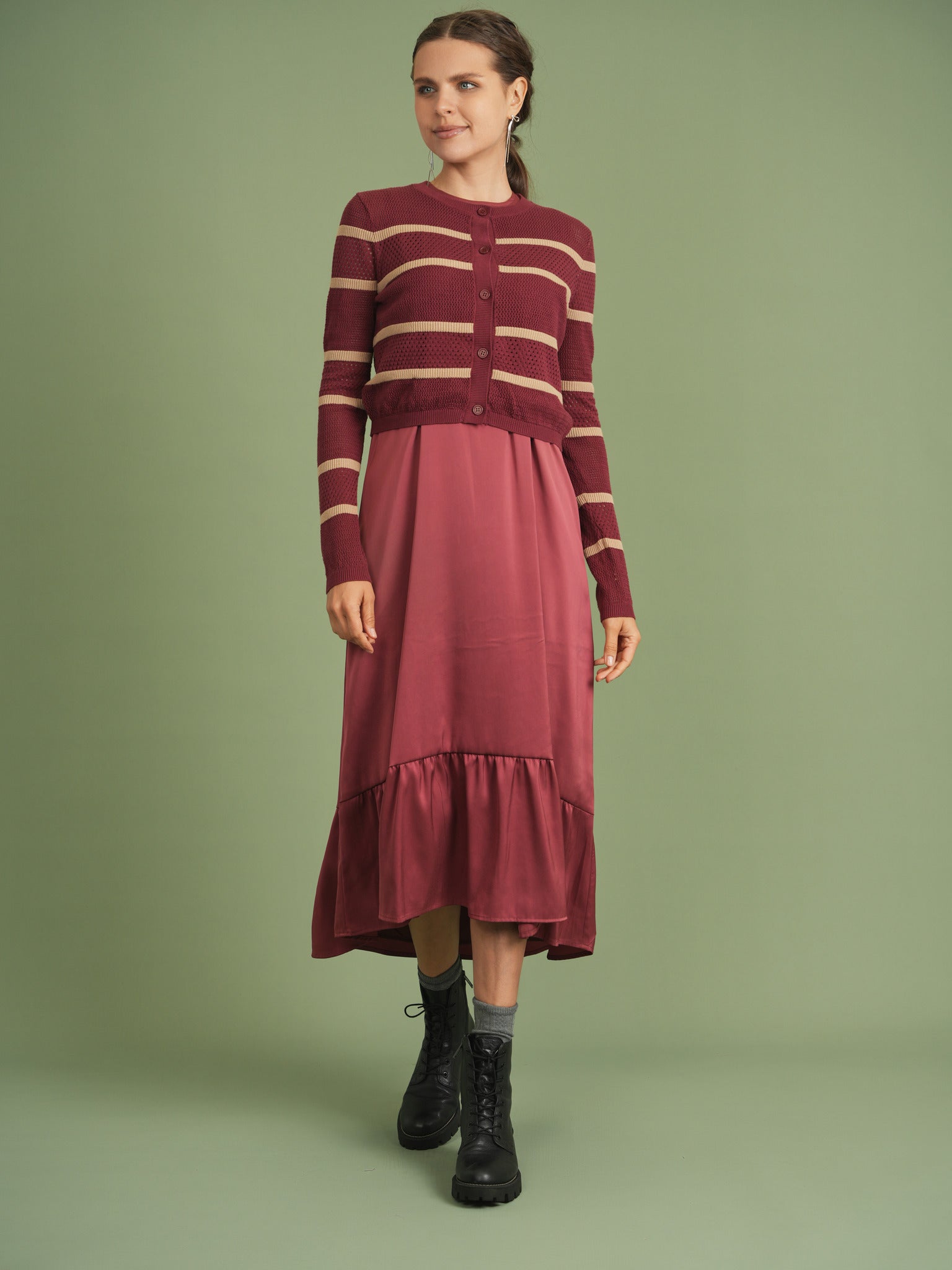 Pointelle 2 Tone Cardigan