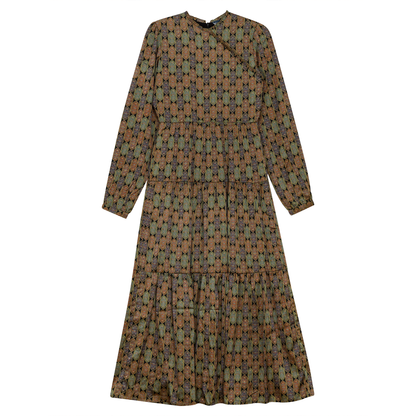 Printed Satin Wrap Dress Black