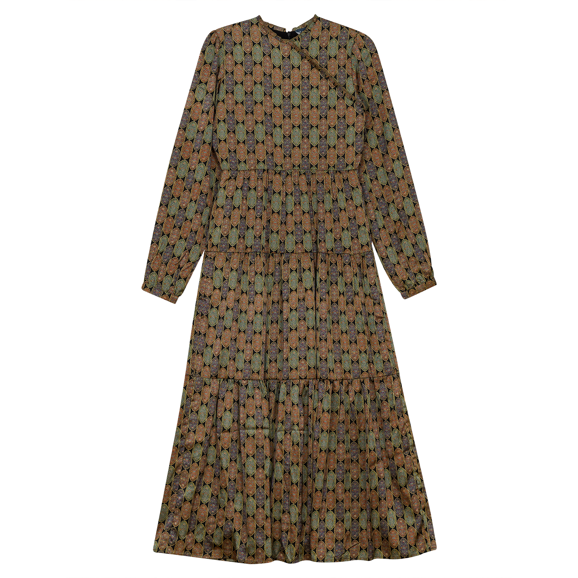 Printed Satin Wrap Dress Black