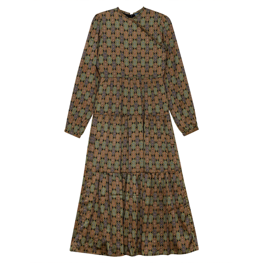 Printed Satin Wrap Dress Black