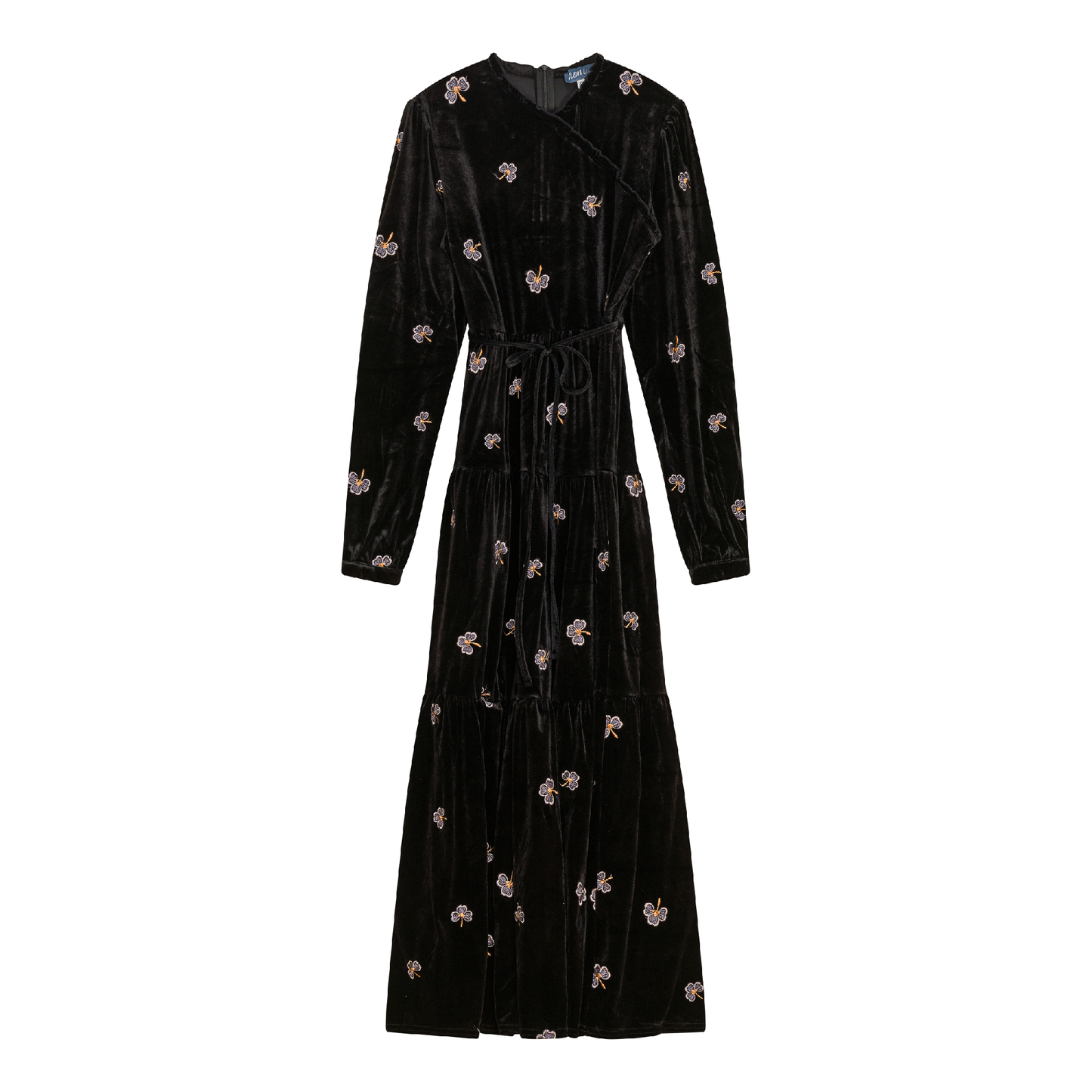 Embroidered Velour Dress Black